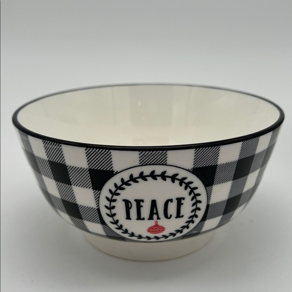 Other - Christmas Holiday "Peace" Bowls 5.5" Diameter Black & White Checked (Set of 4)
